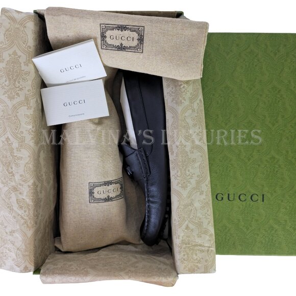 GUCCI SHOES MENS LOAFERS MOCCASINS G LOGO BLACK LEATHER - Picture 14 of 15